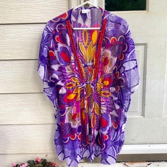 India Boutique | Swim | India Boutique Embellished Beach Cover Up Boho Robe  Dress | Poshmark
